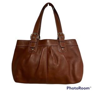 Coach Double Handle Cognac Brown Leather Shoulder Bag Size Extendable!